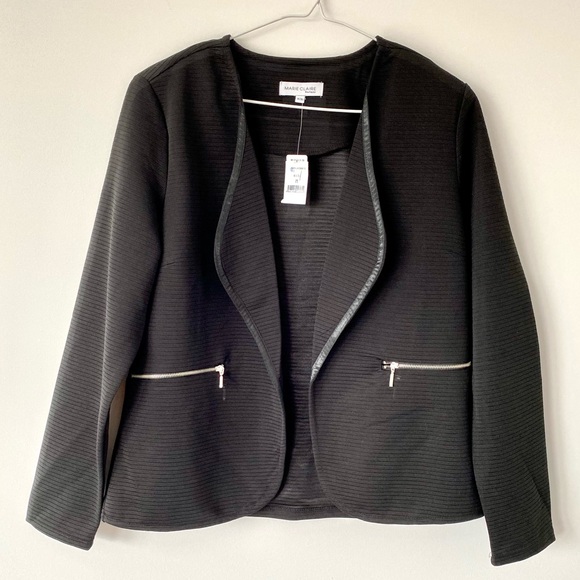 🆕 Black Blazer Jacket Zipper Pockets Size M - Picture 1 of 3